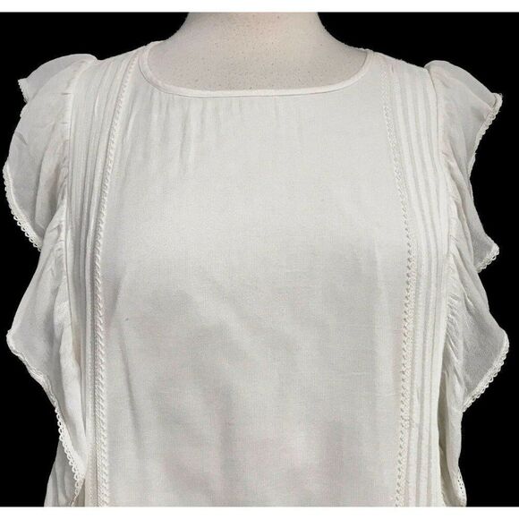 Vera Moda White Ruffled Pintucked Lined Back Buttoned Cap Sleeve Blouse M NEW - Picture 3 of 8